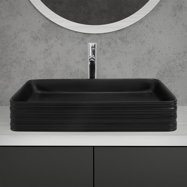 ML-Design Waschbecken aus Keramik Schwarz 68x38x12 cm Eckig inkl. Ablaufgarnitur, Moderne Aufsatzwaschbecken, Design Waschtisch Aufsatz-Waschschale Waschplatz Handwaschbecken, für Badezimmer/Gäste-WC