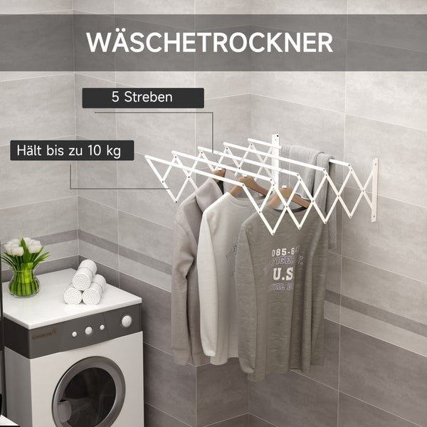 HOMCOM Wandtrockner, 63,5 x 60 x 20 cm, Metall, Weiß
