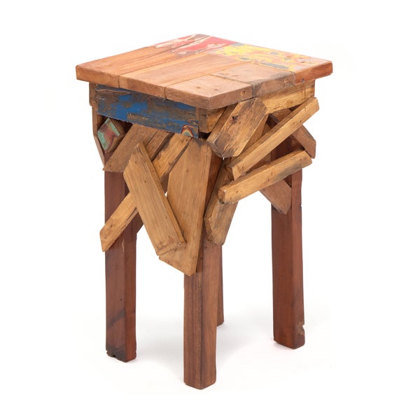 Hocker Patchy 52x30 cm, Recyclingholz massiv natur-bunt