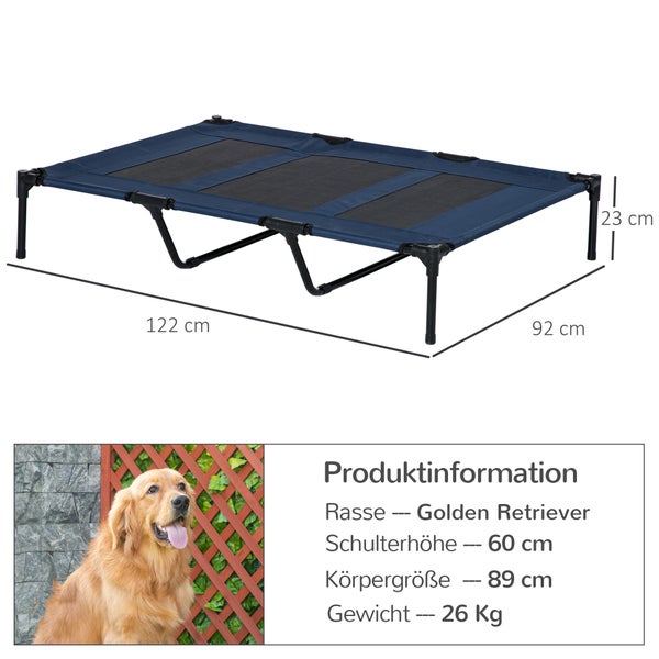 PawHut Hundebett, 122L x 92B x 23H cm, Metall, Oxford, Texteline-Stoff, Dunkelblau+Schwarz
