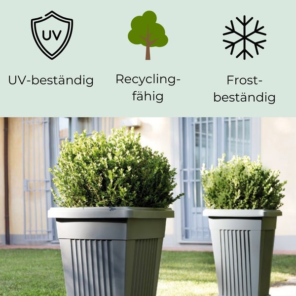 Pflanzkübel Groß Pflanzkübel Außen Blumenkübel Pyramide Übertopf groß Outdoor Pflanztopf Pflanzkasten Blumentopf mit Untersetzer Rechteckig 60 grau