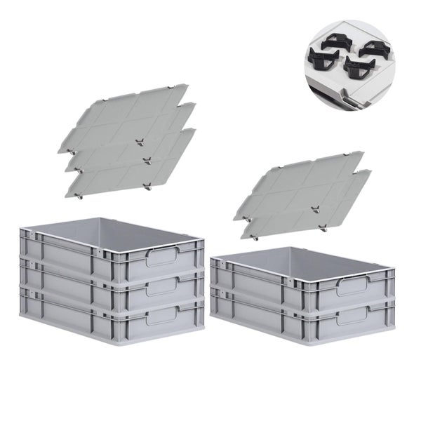 PROREGAL Spar Set 5x Eurobox Nextgen Economy Mit Auflagedeckel & 4x Schiebeschnappverschlüsse Schwarz Griffe Geschlossen HxBxT 12 x 40 x 60 cm