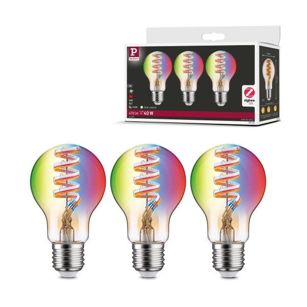 Produktetikett mit Entsorgungshinweisen, Recycling-Informationen, technischen Symbolen fuer LED-Leuchten, CE-Kennzeichnung und Barcode.