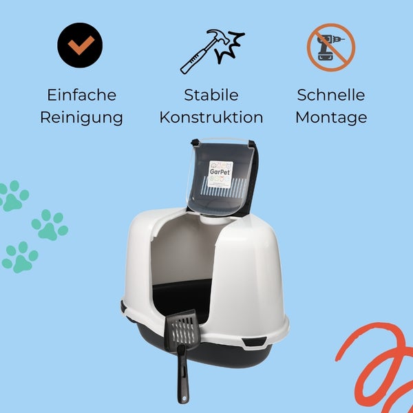 Katzenklo Ecke Große platzsparende Eck Katzentoilette mit Deckel Katzen WC Haube Ecktoilette inkl. Filter Schaufel XXL