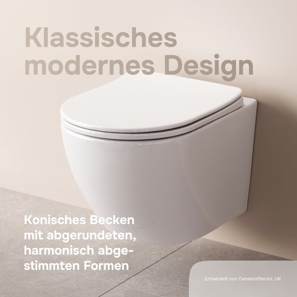 Wandhänge WC mit konischem Becken und abgerundetem Deckel in modernem Design zur Wandmontage.