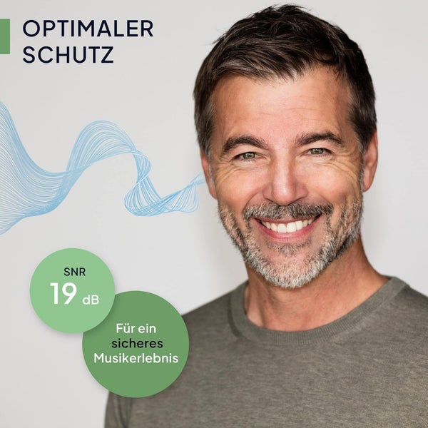 Senner MusicPro - Gehörschutz Ohrstöpsel Konzert, Festival, Musik und Party - Gehörschutz für Musiker, mit Schlüsselanhänger - Hi-Fi Gehörschutzstöpsel Earplugs | SNR 19 dB, transparent/grün
