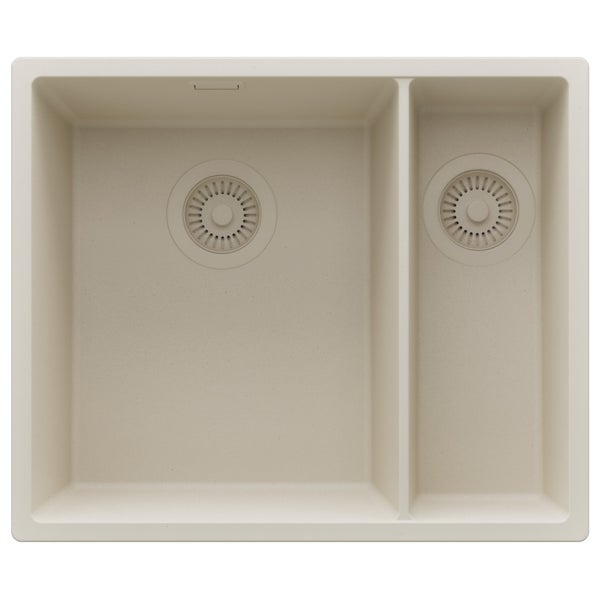 Beige Küchenspüle mit zwei Becken