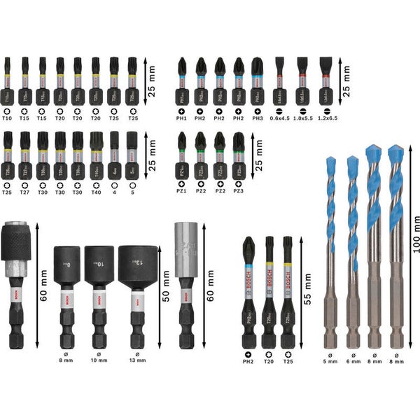 Bosch PRO Impact Schrauberbits und Multi Construction Bohrer Mixed Set 40-tlg. - 2608521U85