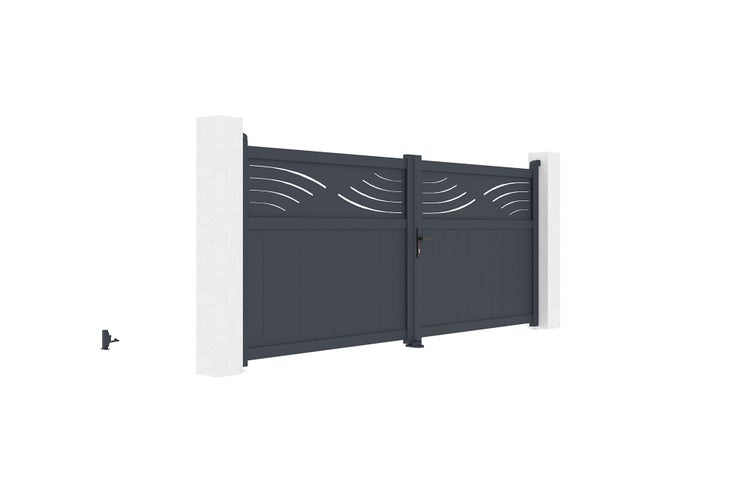Drehtor 3,4 m HALTI H.140 cm Aluminium + 2 EIFEL-Pfosten 15 x 15 cm H. 166 cm GR