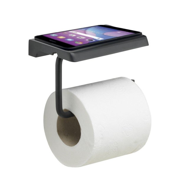 Toilettenpapierhalter aus mattschwarzem Edelstahl mit Ablage