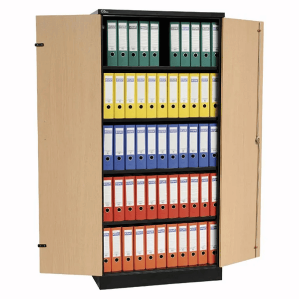 PROREGAL Aktenschrank Beetle 4 Fachböden HxBxT 195 x 92 x 42 cm Schwarz & Buche