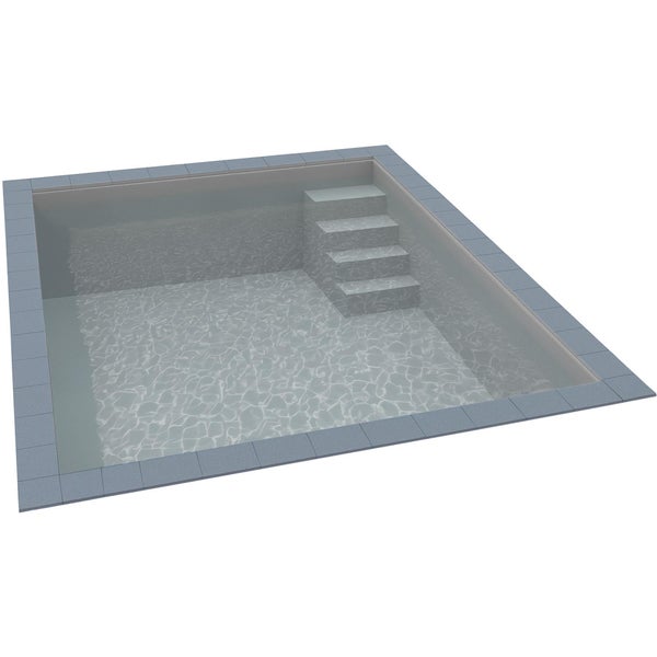 Rechteckiger Swimmingpool mit eingebauter Treppe und Fliesenrand.