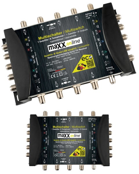 Kaskade Multischalter 8 Teilnehmer & 1 Satellit, Quad- & Quattro LNB tauglich, DVB-S Multiswitch 5/8 mit eco Sparmodus, Terr. aktiv