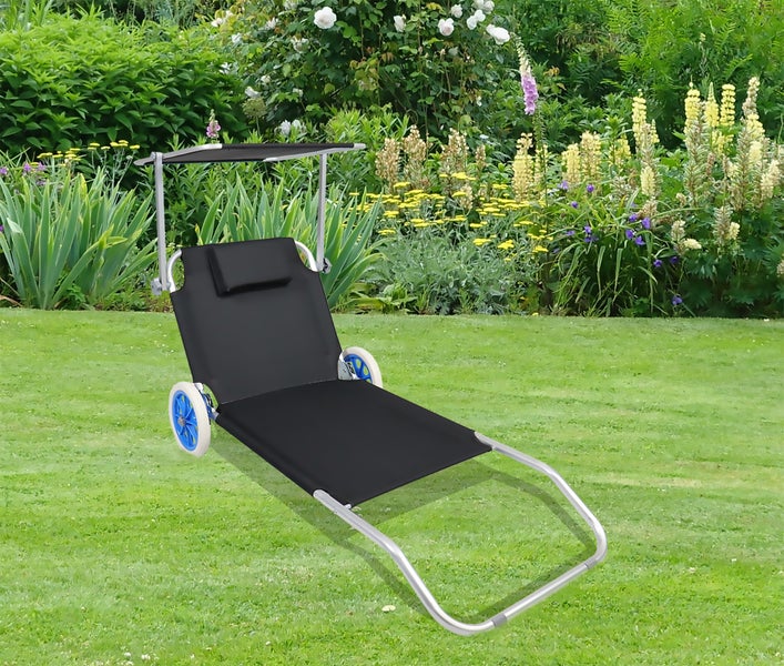 Sonnenliege Liegestuhl Gartenliege Rollen Dach