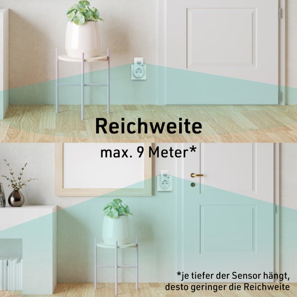 Darstellung der Reichweite eines Bewegungsmelders, maximal 9 Meter