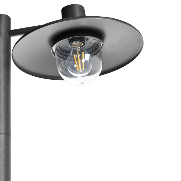Moderne Wegeleuchte mit rundem Schirm und LED Leuchtmittel zur Gartenbeleuchtung