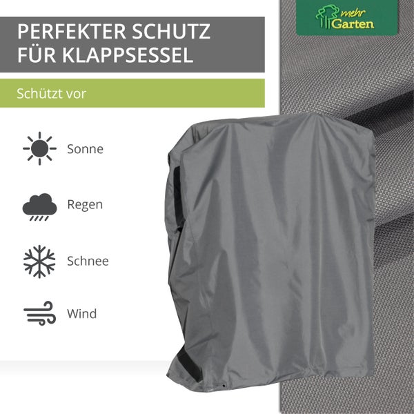 Mehr Garten - Premium Klappsessel-Schutzhülle: 85(B)x45(T)x100(H) cm I 2-3 Stühle | Abdeckung für Gartenstühle, Liegestühle und Klappstuhl wasserdicht und wetterfest aus Oxford 600D Gewebe I Lichtgrau