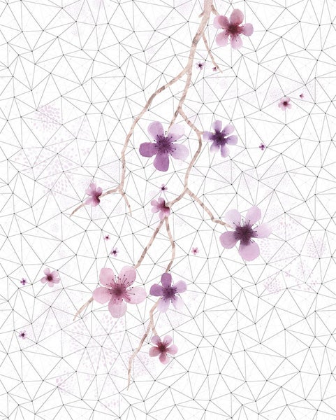 Tapete mit floralem Muster und geometrischen Formen