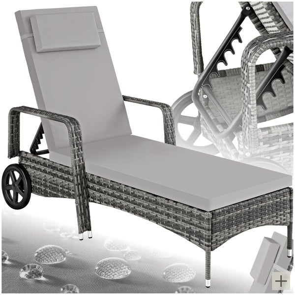 Rattan Sonnenliege tectake  200 x 70 x 33 cm widerstandsfähig grau/hellgrau