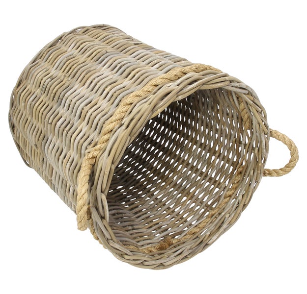 FRANK FLECHTWAREN | Rattankorb Koboo-Grey, RATTAN, HANF, Ø 50 x 50 cm