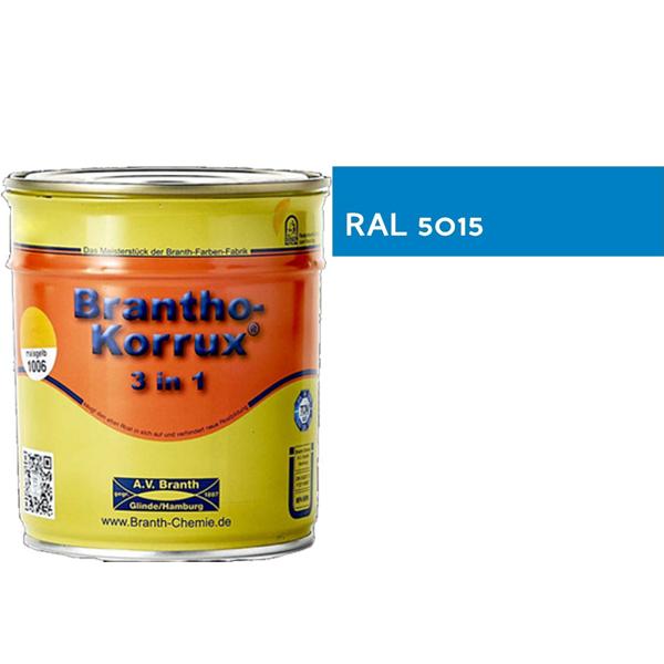 Brantho Korrux 3in1 Rostschutzfarbe - Primer, Rostschutz und Lack RAL 5015 - himmelblau / 750ml