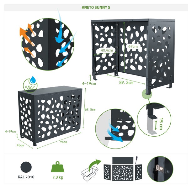 Aneto Sunny S Produktdatenblatt mit Maßangaben