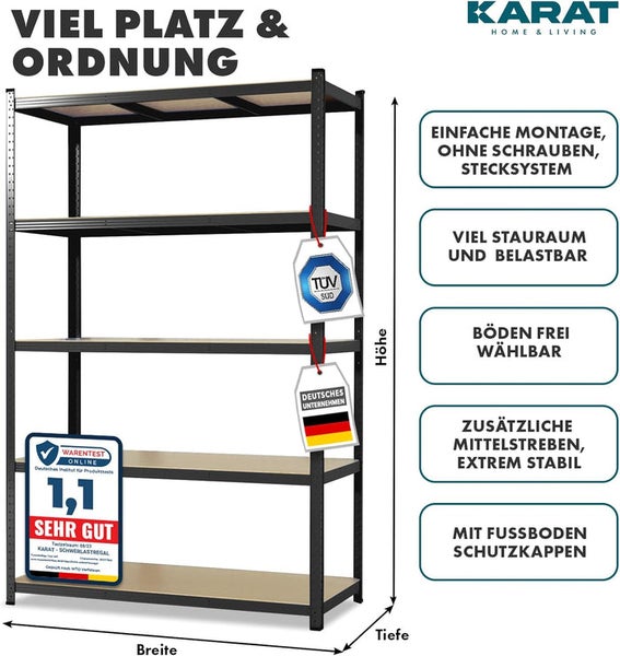 FLOORDIREKT Schwerlastregal - Universal einsetzbar - Schwarz - 200 x 120 x 60 cm - Traglast 1250 kg