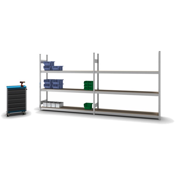 PROREGAL Weitspannregal Stecksystem T-Profil Grundregal HxBxT 200x200x40 cm 3 Ebenen Spanplatten Fachboden Fachlast 350 kg Verzinkt