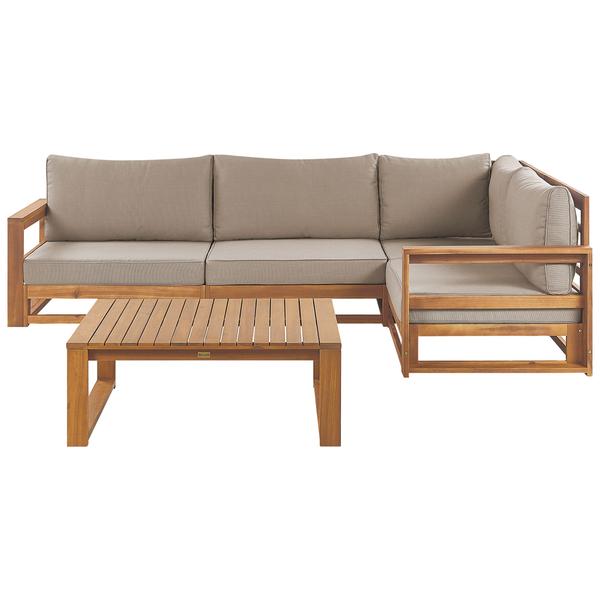 Garten Ecksofa mit Tisch 4-Sitzer TIMOR linksseitig modular zertifiziertes Akazienholz Hellbraun