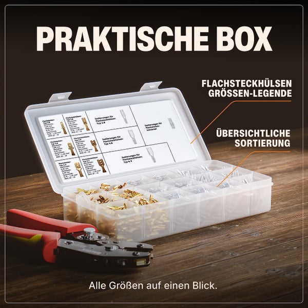 BAURIX® Flachsteckhülsen Set 300 Stück I 2,8 mm 4,8 mm 6,3 mm I Steckverbinder Sortiment I Flachstecker Männlich & Weiblich I Isolierte Kabelstecker