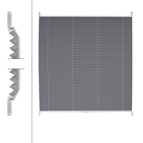 ECD Germany Plissee 85 x 200 cm - Grau - Klemmfix - EasyFix - ohne Bohren - Sonnen- und Sichtschutz - für Fenster und Tür - inkl. Befestigungsmaterial - Jalousie Faltrollo Fensterrollo Rollo
