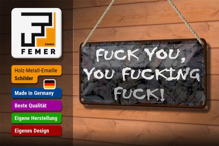 Blechschild Spruch 27x10cm fuck you you fucking fuck Dekoration