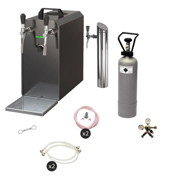 Bierzapfanlage mit zwei Zapfhähnen, Biersäule, Kohlensäureflasche und Zubehör