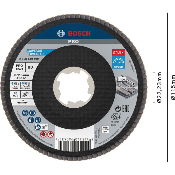 Bosch PRO X571 X-Lock Fächerschleifscheibe 115 mm G80 - 2608619199
