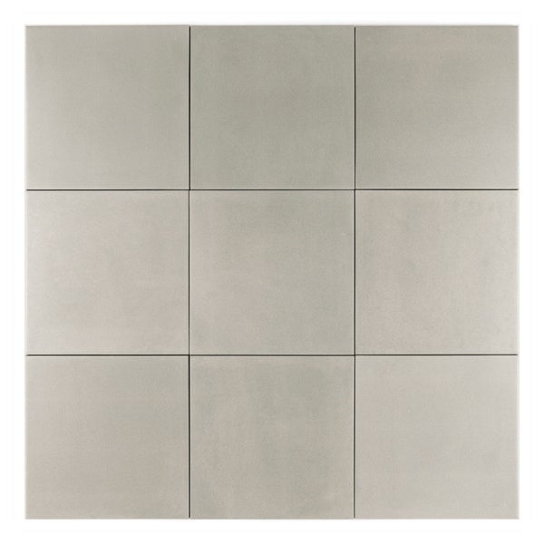Neun quadratische Steinzeugfliesen in einer Drei mal Drei Anordnung mit glatter Oberfläche für Wand und Boden