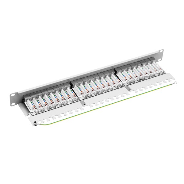 ProfiPatch Cat6a Patchpanel Patchfeld 19 Zoll 24 Port Verteilerfeld für Keystone Module RJ45 Rackeinbau geschirmt 1HE grau