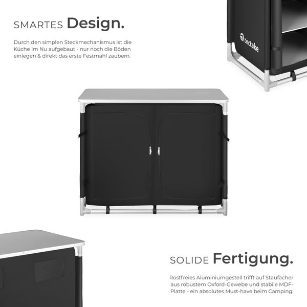Campingschrank Deluxe mit 6 Fächern tectake  97 x 47,5 x 78 cm faltbar schwarz