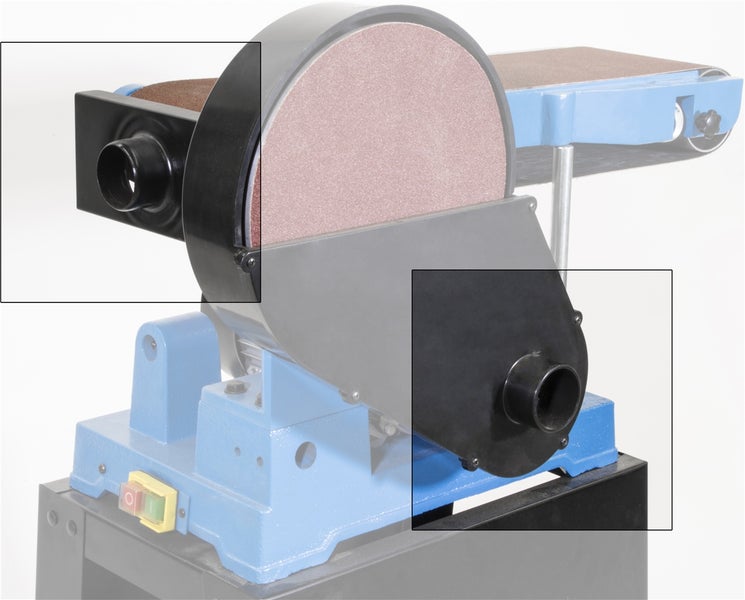 Detail einer Schleifmaschine mit Staubabsaugung