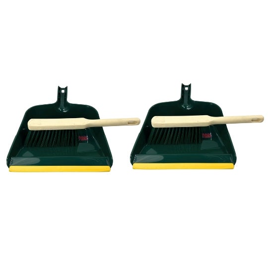 Zwei Kehrsets mit Kehrblech und Handfeger