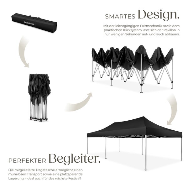 Pavillon tectake Viola inklusive Spannseilen, Heringen und Tragetasche 6 x 3 m, mit Aluminiumgestell schwarz