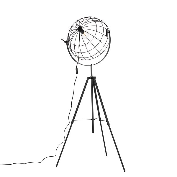 Schwarze Stehlampe im Globusdesign mit Stativ