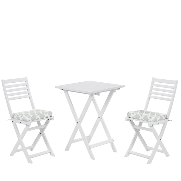 Bistro Set inkl. Kissen klappbar FIJI Akazienholz Weiß