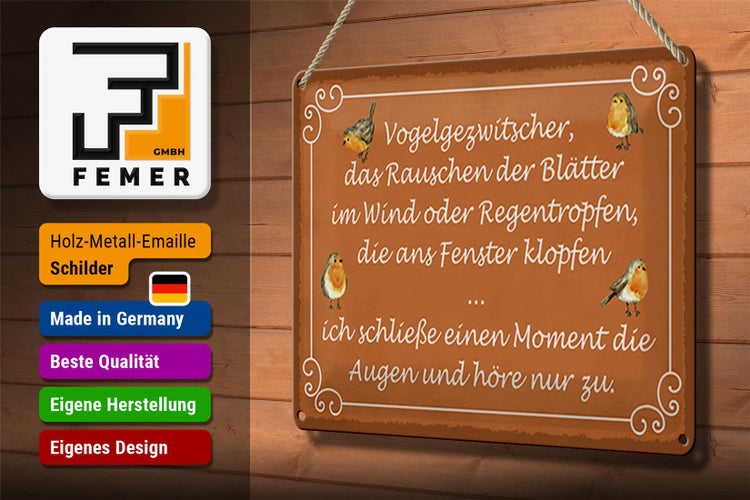 Blechschild Spruch 30x20cm Vogelgezwitscher Vogel