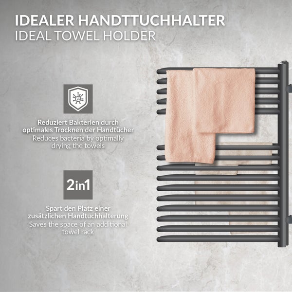ML-Design Badheizkörper 500 x 800 mm Anthrazit, Design Heizkörper für Badezimmer, Designheizkörper Handtuchtrockner Handtuchwärmer Handtuchheizkörper Handtuchhalter Handtuchheizung, inkl. Montage-Set