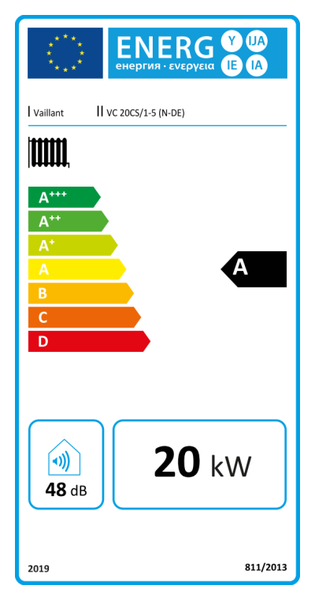 Vaillant Heizgerät Energielabel A mit 20 Kilowatt Leistung