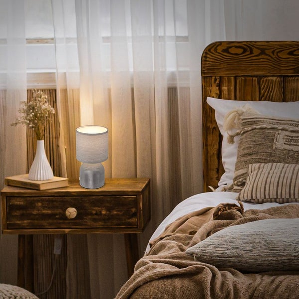 Tischlampe Tischleuchte Wohnzimmer Schlafzimmer Stoffschirm Keramikfuß