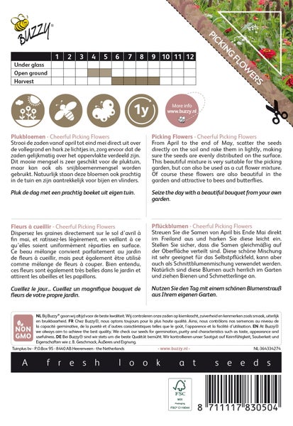 Buzzy Logo. Aussaatkalender für Pflückblumen. Information über die Aussaat und Pflege von Pflückblumensamen.