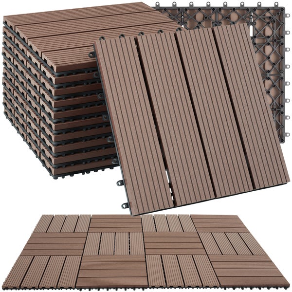 Terrassenfliesen tectake Tegulas 31 x 31 x 2,2 cm 11er Set im Klicksystem braun
