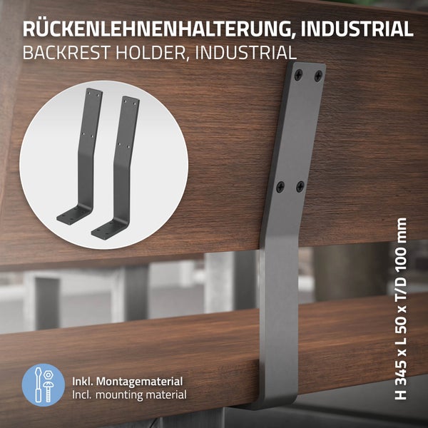 ML-Design 2 Stück Rückenlehnenhalterung, Grau, aus Stahl, 345x90x50 mm, Bankrückenlehne Banklehne Rückenlehne zum Anschrauben, Metall Rücklehne Halterung Profil für Sitz-Bänke, Betten & Stühlen