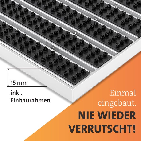 Schmutzfangmatte mit Aluminiumrahmen für Eingang | Einbau Alu-Fußmatte Außenbereich | Robuste, eingelassene Eingangsmatte Schwarz 150 x 100 cm